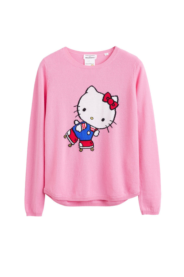 Pink Hello Kitty Roller Girl Shirt Hem Cashmere Sweater image 2