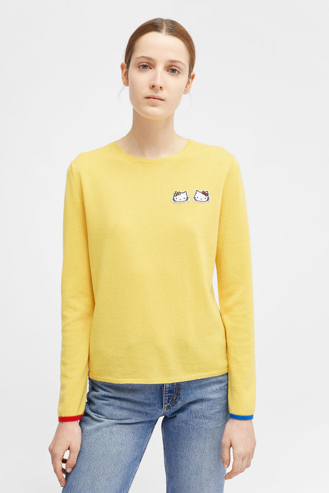 Yellow Hello Kitty Twin Badge Cashmere Sweater image 1