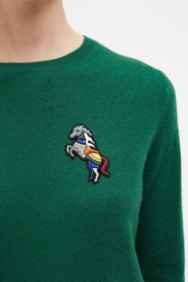 Green Jewelled Horse Cashmere Sweater image 4