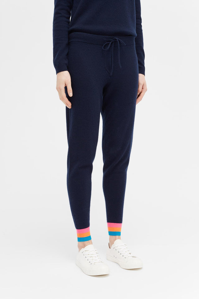 Navy Stripe Cashmere Track Pants image 1