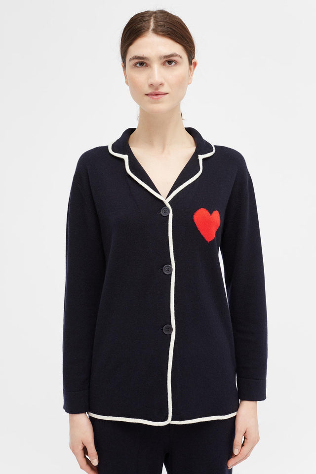 Navy Love Heart Pyjama Top image 1