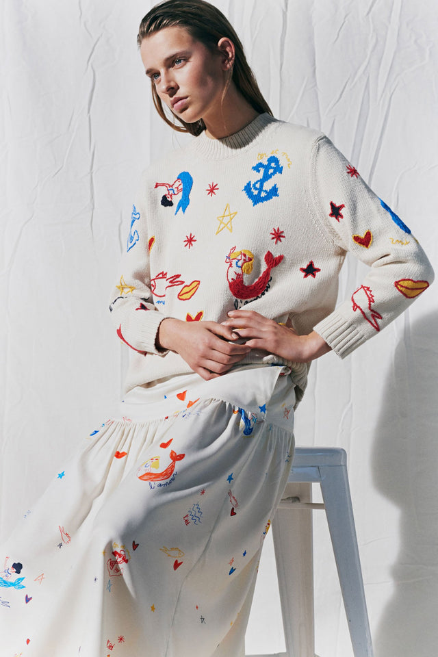 Cream Mermaid Chunky Knit Sweater image 1