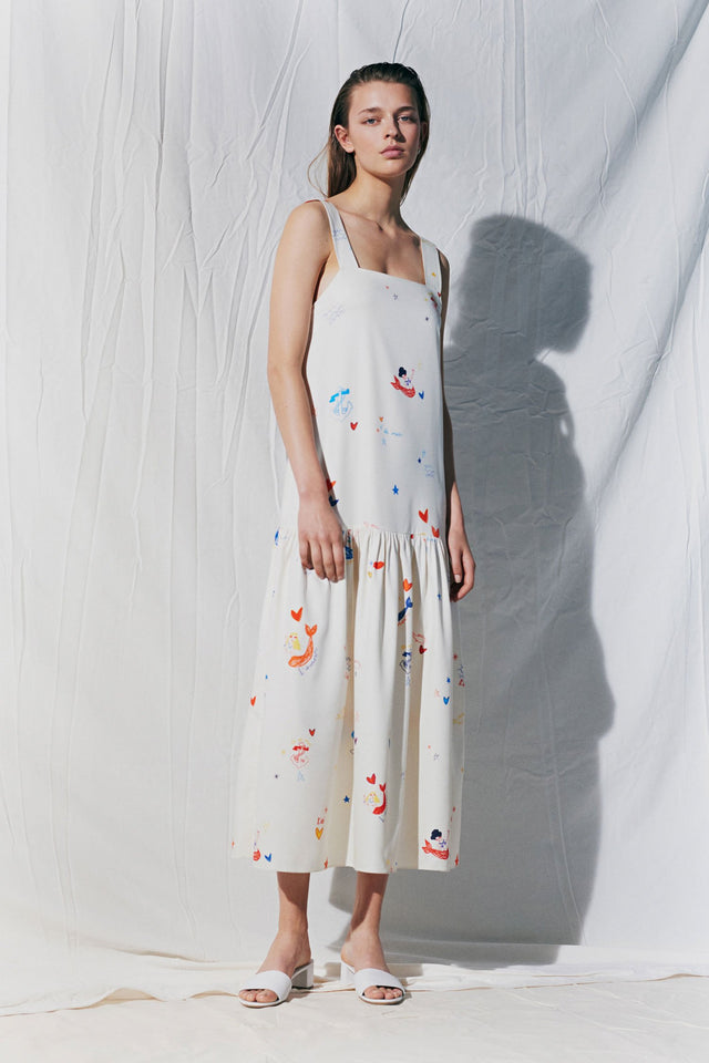 Cream Mermaid Print Silk Sundress image 1