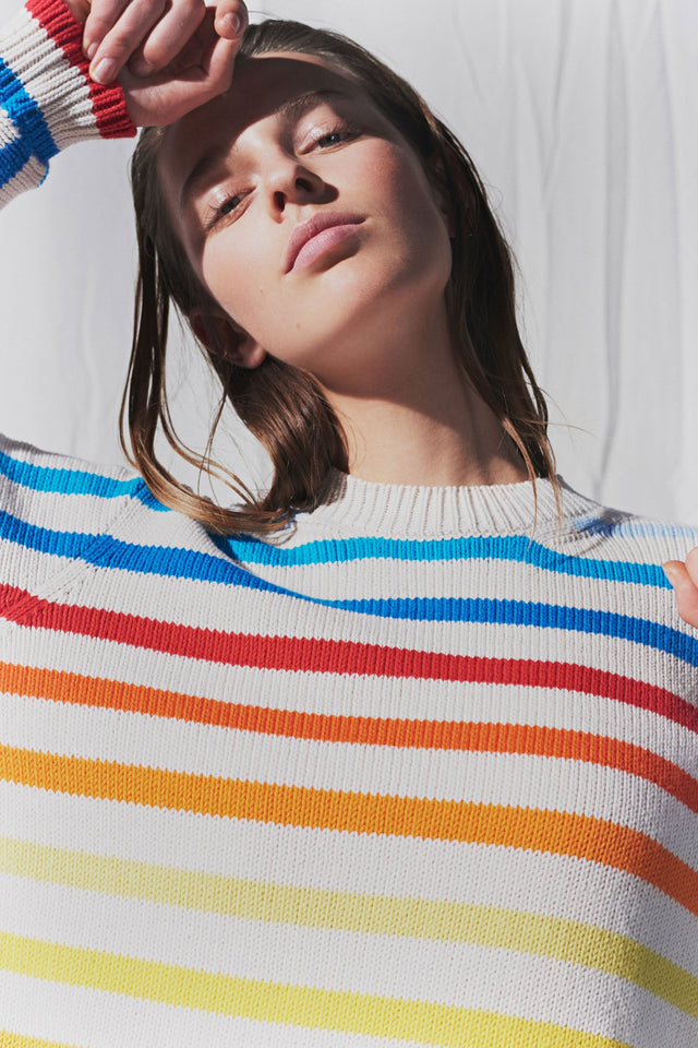 Rainbow Breton Stripe Chunky Knit Sweater image 1