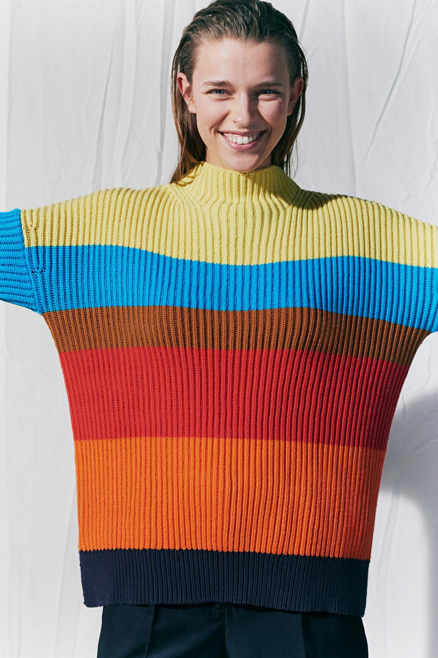 Rainbow Riviera Stripe Chunky Knit Sweater image 1