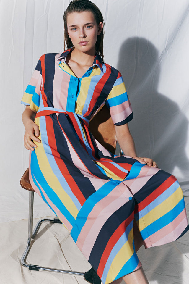 Rainbow Riviera Stripe Midi Shirt Dress image 1