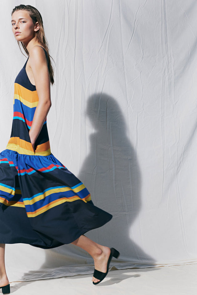 Navy Sunset Stripe Cotton-Silk Sundress image 1