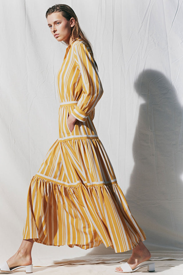 Yellow Striped Parasol Tiered Maxi Skirt image 1