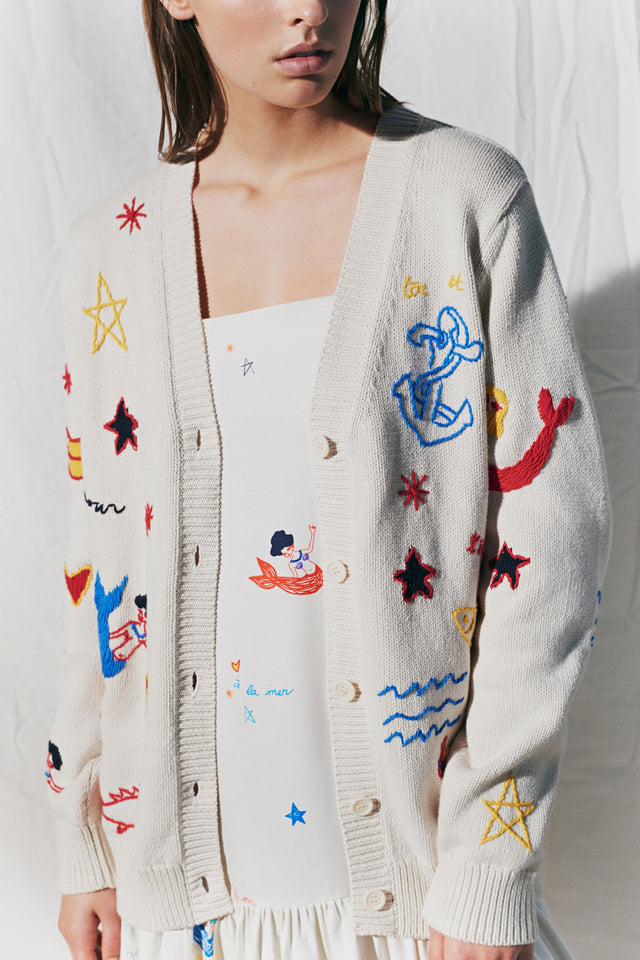 Cream Mermaid Chunky Knit Cardigan image 1