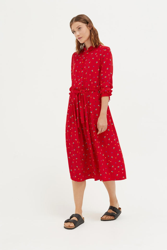 Red Lucky Clover Silk Shirt Dress image 1