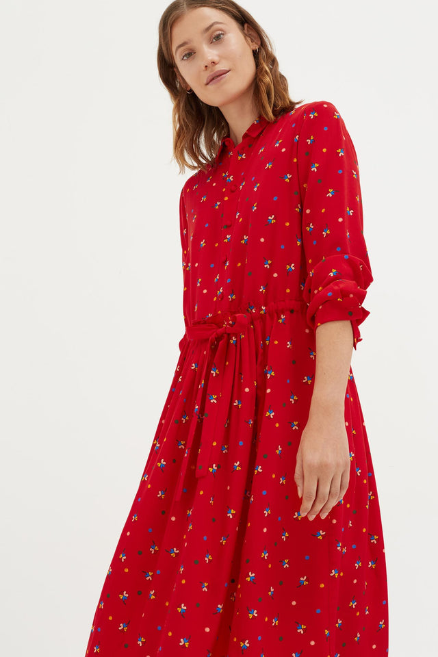 Red Lucky Clover Silk Shirt Dress image 2