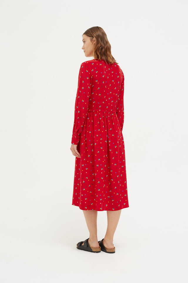 Red Lucky Clover Silk Shirt Dress image 4