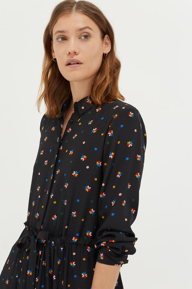 Black Lucky Clover Silk Shirt Dress image 4