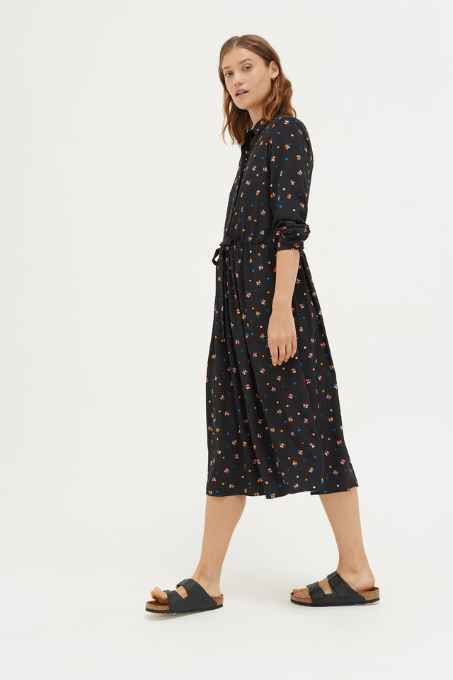 Black Lucky Clover Silk Shirt Dress image 1