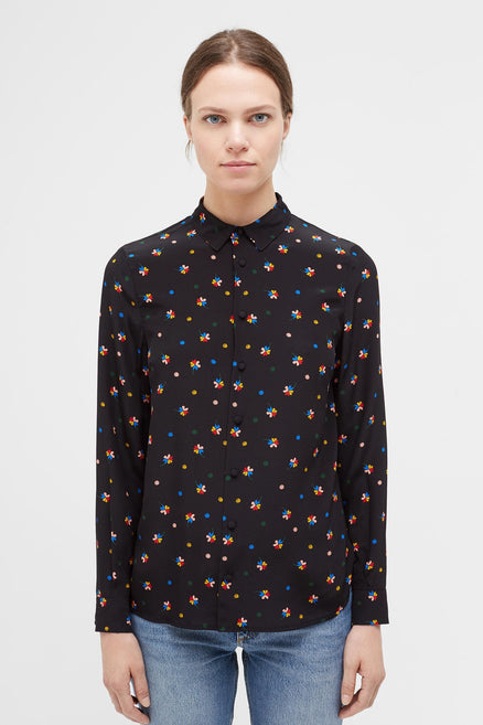 Black Lucky Clover Silk Shirt