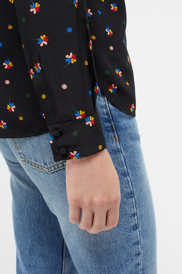 Black Lucky Clover Silk Shirt image 5