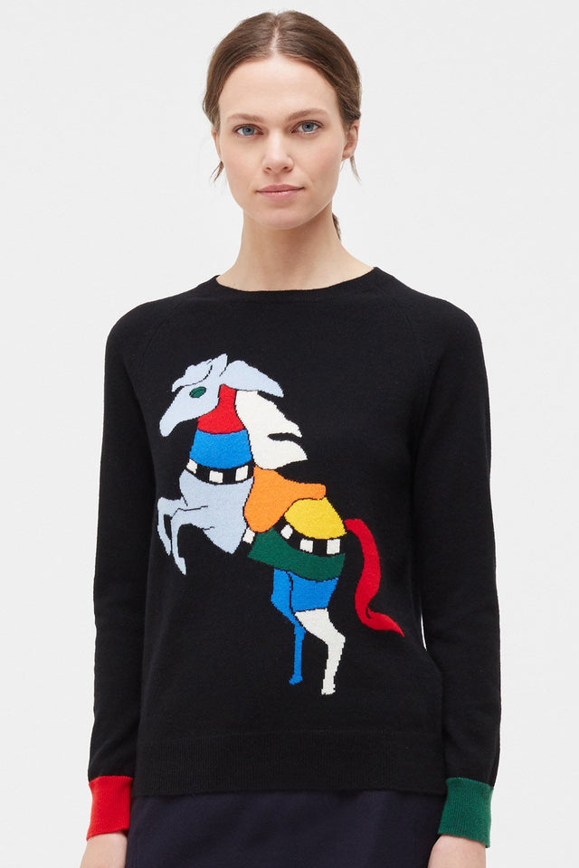 Black Majestic Horse Cashmere Sweater image 3