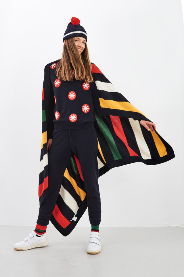 Navy Striped Cashmere Blanket image 2