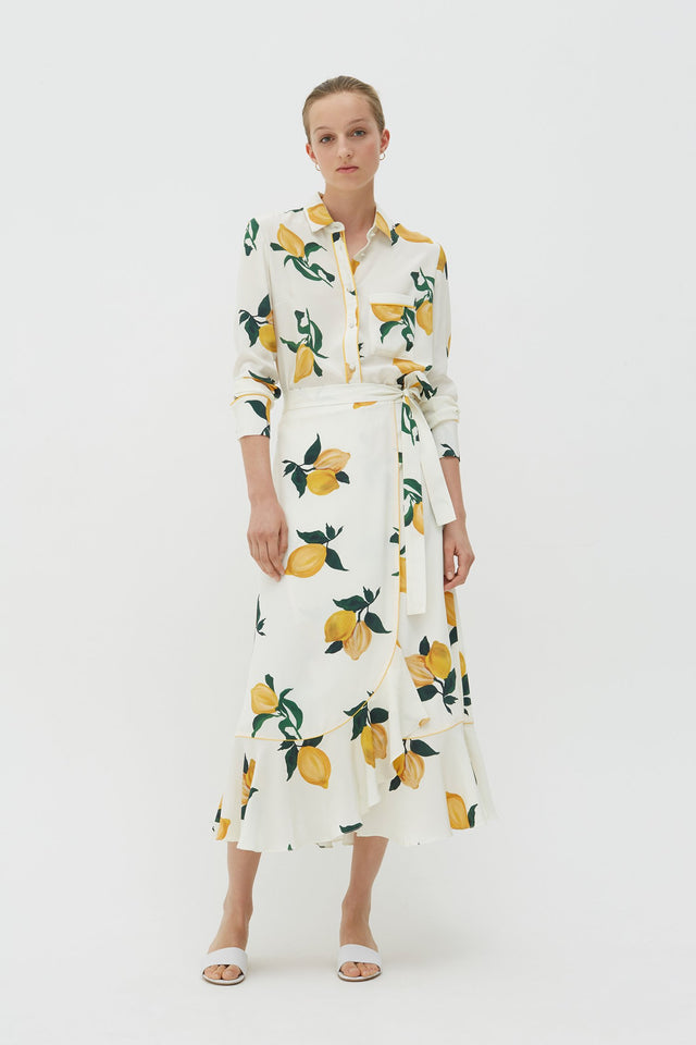 White Lemon Print Silk Shirt image 1