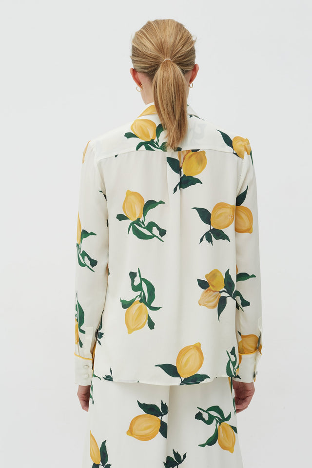 White Lemon Print Silk Shirt image 4