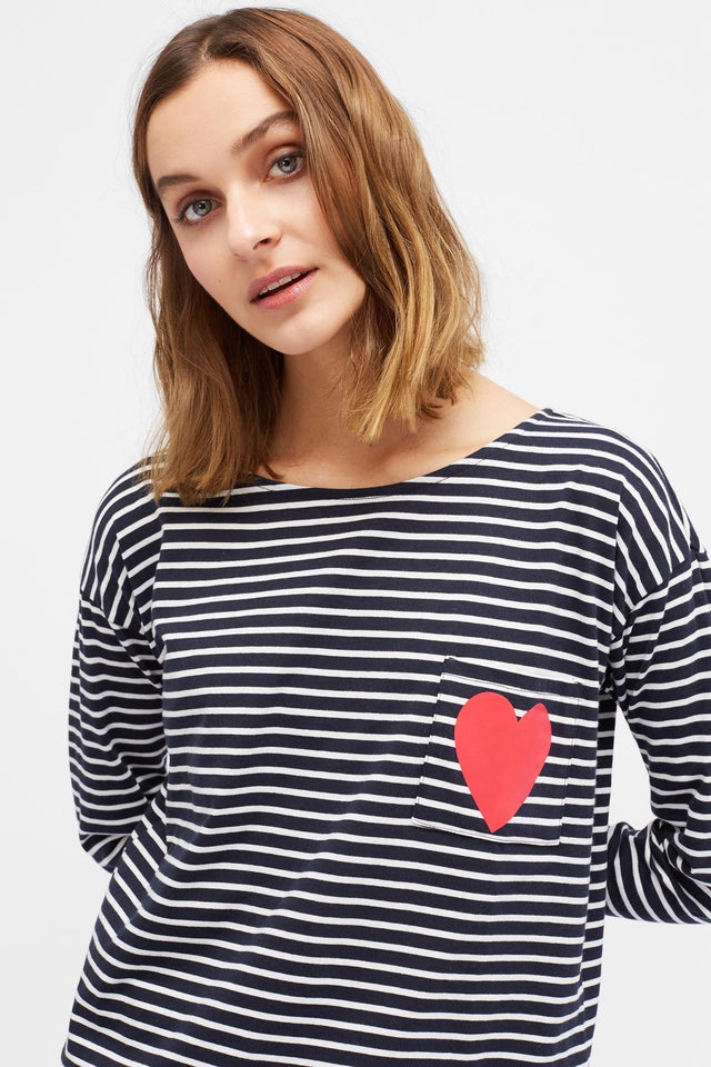 Navy with Cream Striped Breton Heart T-Shirt image 1
