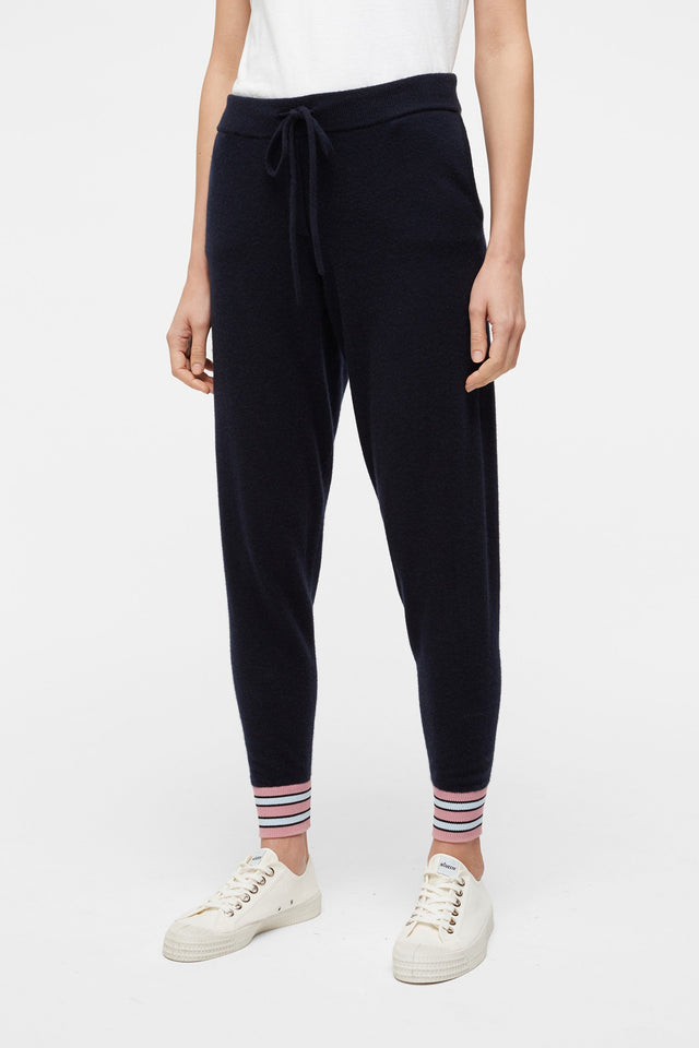 Navy Hibiscus Cashmere Track Pants image 1