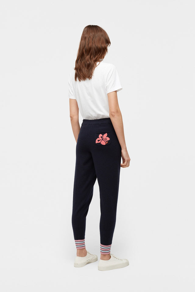 Navy Hibiscus Cashmere Track Pants image 4