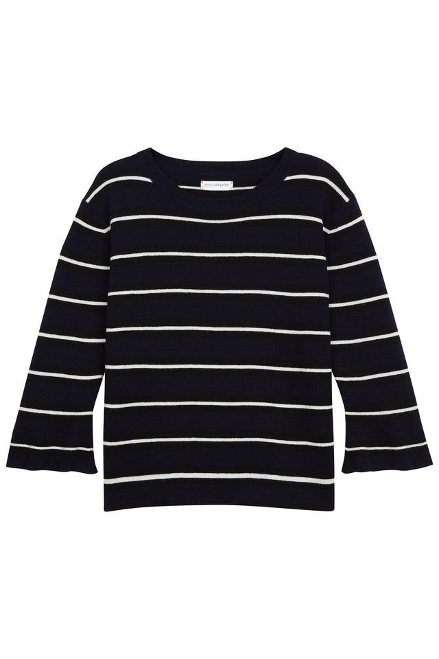 Navy Bell Sleeve Stripe Merino Sweater image 2