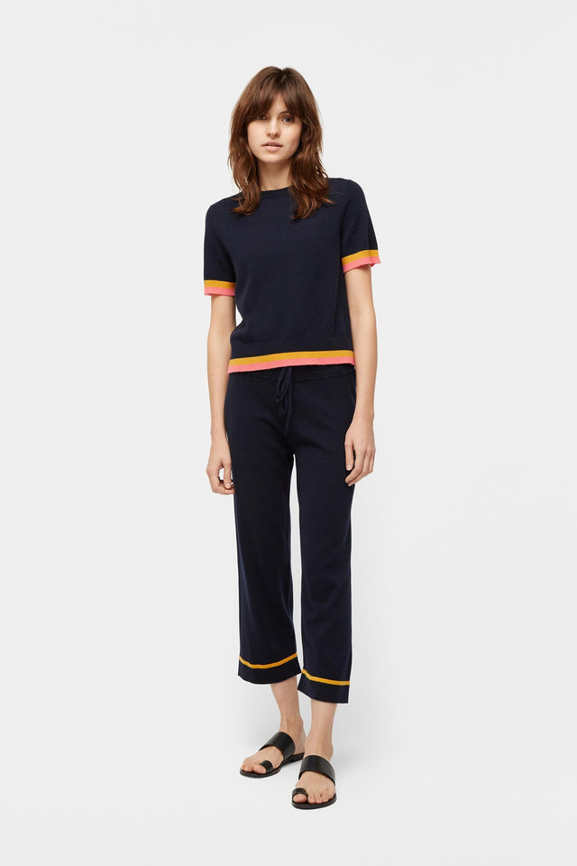 Navy Stripe Trim Cashmere T-Shirt image 4