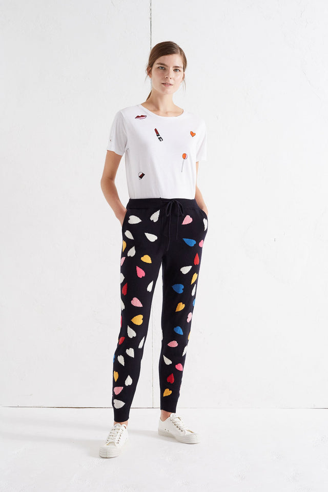 Navy Confetti All-Over Heart Cashmere Track Pants image 5