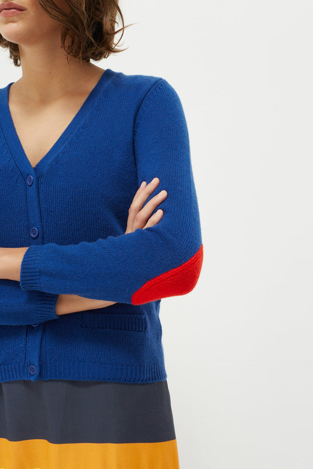 Blue Elbow Patch Cashmere Cardigan image 5