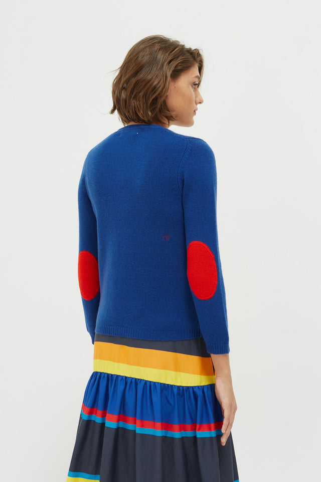 Blue Elbow Patch Cashmere Cardigan image 3