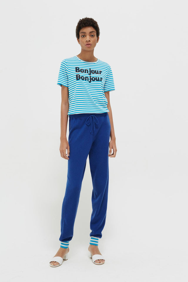 Blue Striped Cuff Cashmere Track Pants image 3
