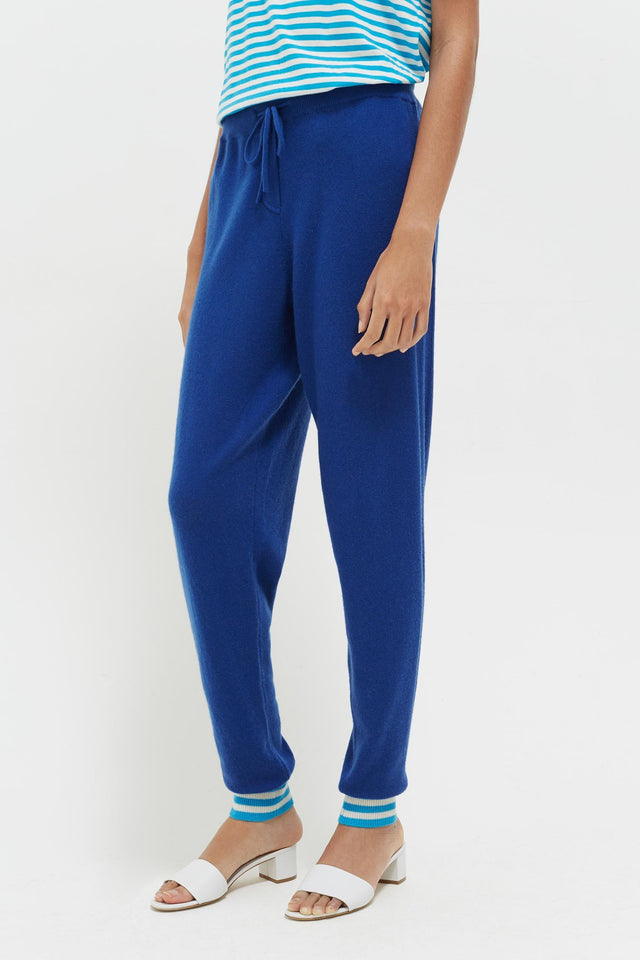 Blue Striped Cuff Cashmere Track Pants image 1