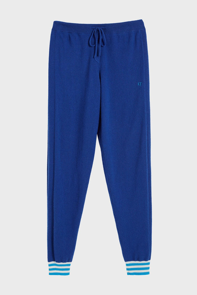 Blue Striped Cuff Cashmere Track Pants image 2