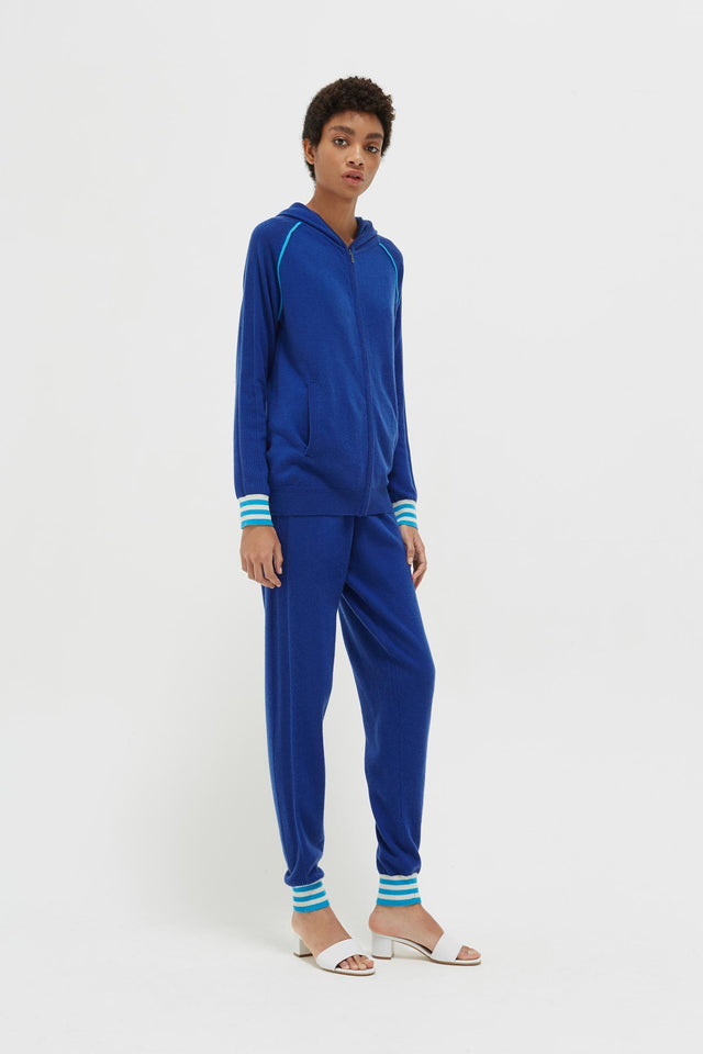 Blue Striped Cuff Cashmere Zip Hoodie image 3
