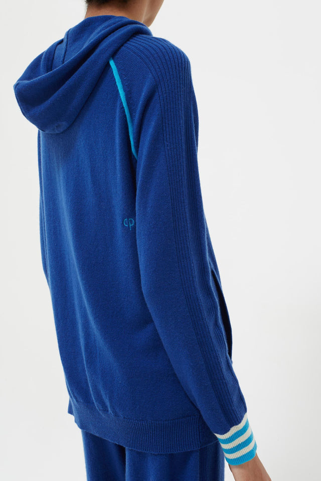 Blue Striped Cuff Cashmere Zip Hoodie image 4