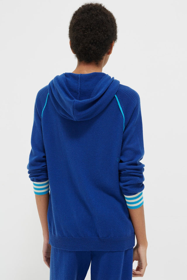 Blue Striped Cuff Cashmere Zip Hoodie image 5