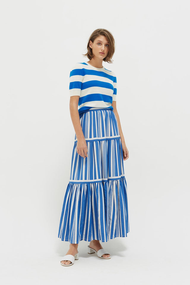 Blue Striped Parasol Tiered Maxi Skirt image 3