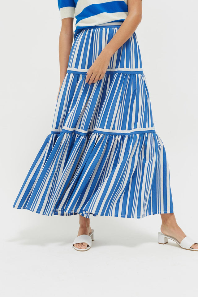 Blue Striped Parasol Tiered Maxi Skirt image 1