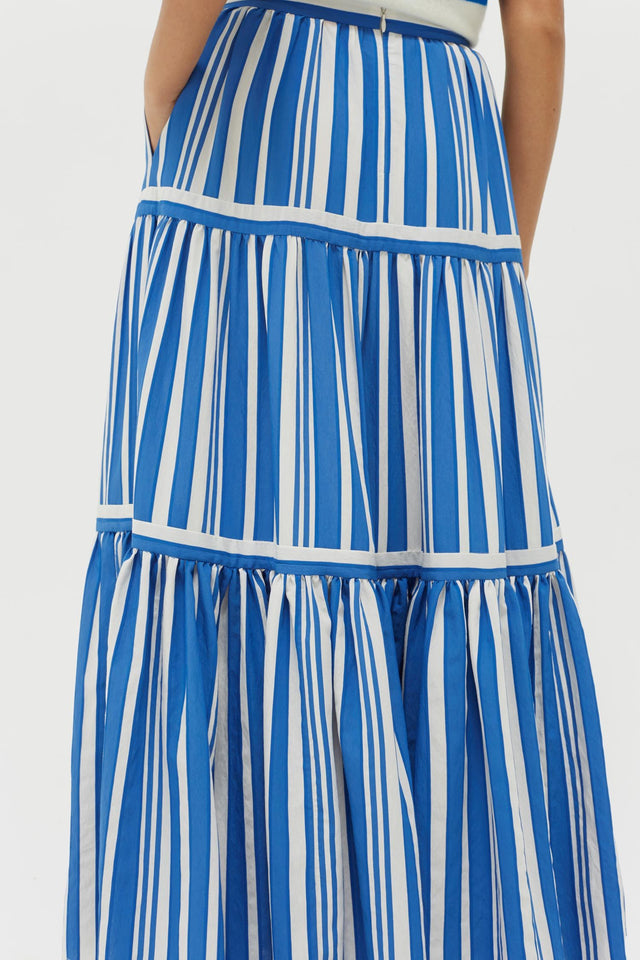Blue Striped Parasol Tiered Maxi Skirt image 4