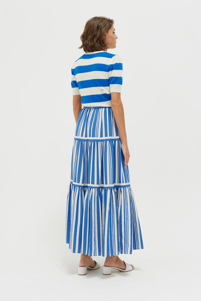 Blue Striped Parasol Tiered Maxi Skirt image 5