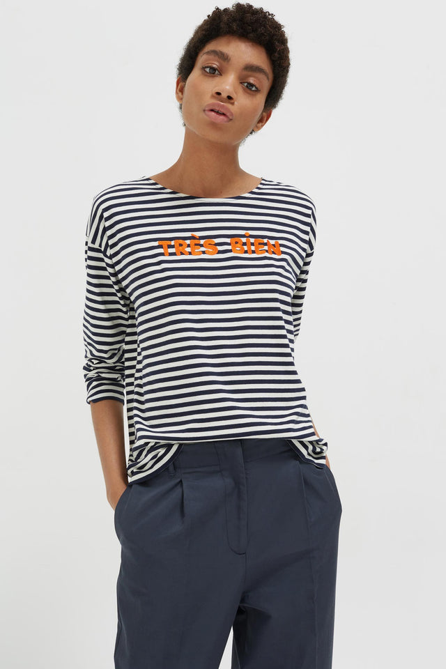 Navy Striped Très Bien 3/4 Sleeve T-Shirt image 1