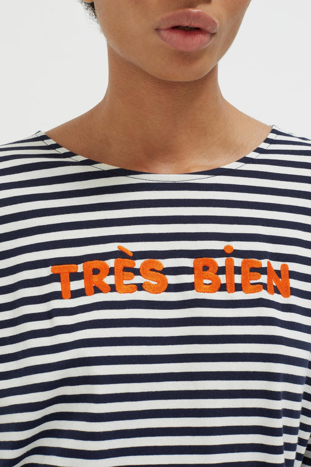 Navy Striped Très Bien 3/4 Sleeve T-Shirt image 4