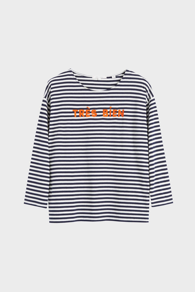 Navy Striped Très Bien 3/4 Sleeve T-Shirt image 2