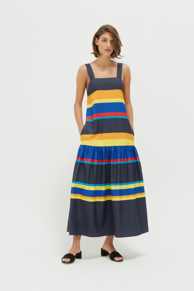 Navy Sunset Stripe Cotton-Silk Sundress image 3