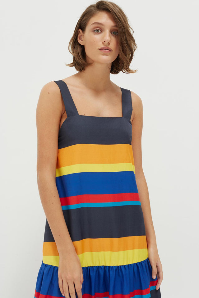 Navy Sunset Stripe Cotton-Silk Sundress image 4