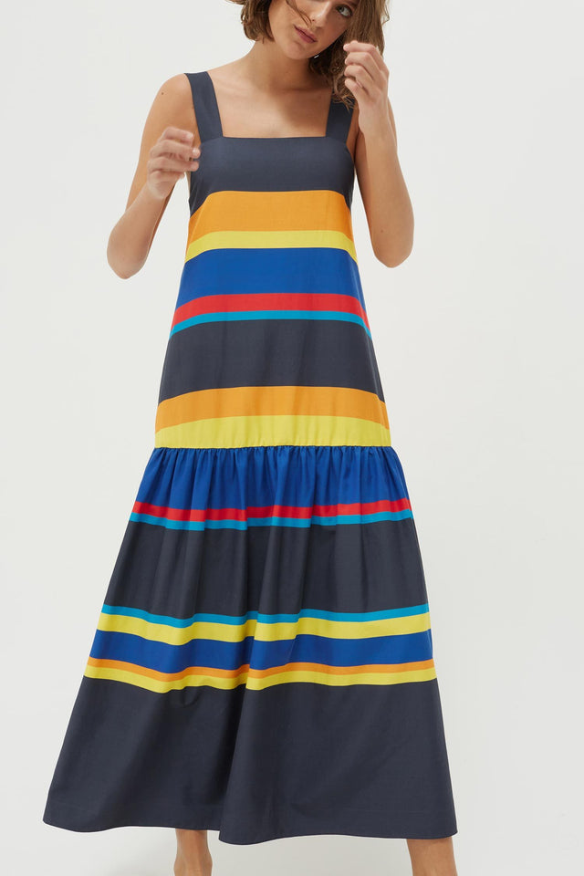 Navy Sunset Stripe Cotton-Silk Sundress image 7