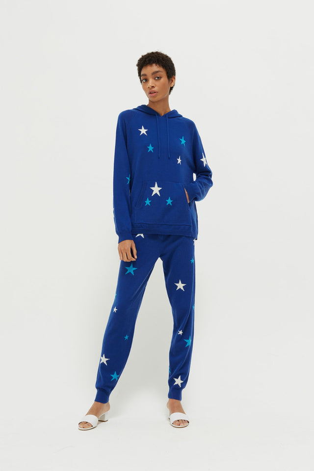 Blue Tonal Star Cashmere Hoodie image 4