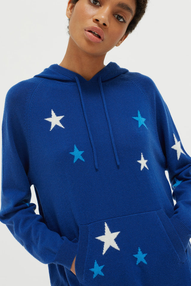 Blue Tonal Star Cashmere Hoodie image 1